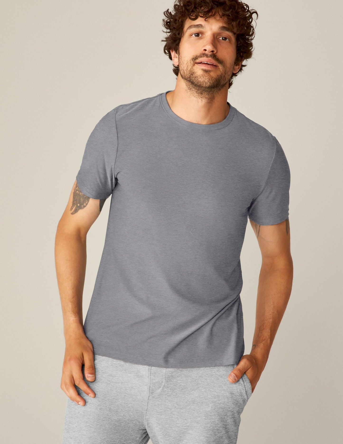 Men's Cloud Gray Heather Crew Tee Featherweight Spacedye Relaxed Fit T-Shirt