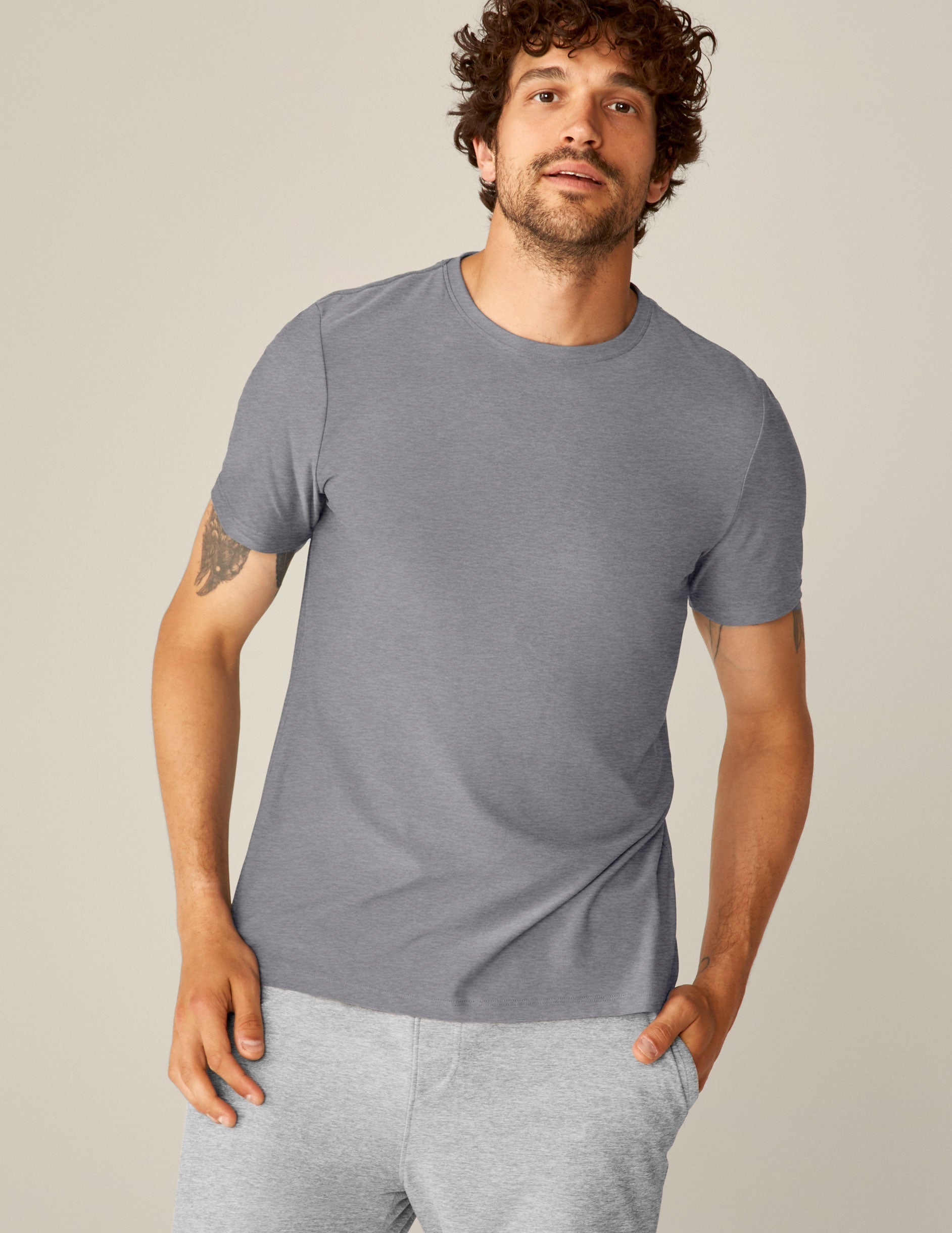 Men's Cloud Gray Heather Crew Tee Featherweight Spacedye Relaxed Fit T-Shirt