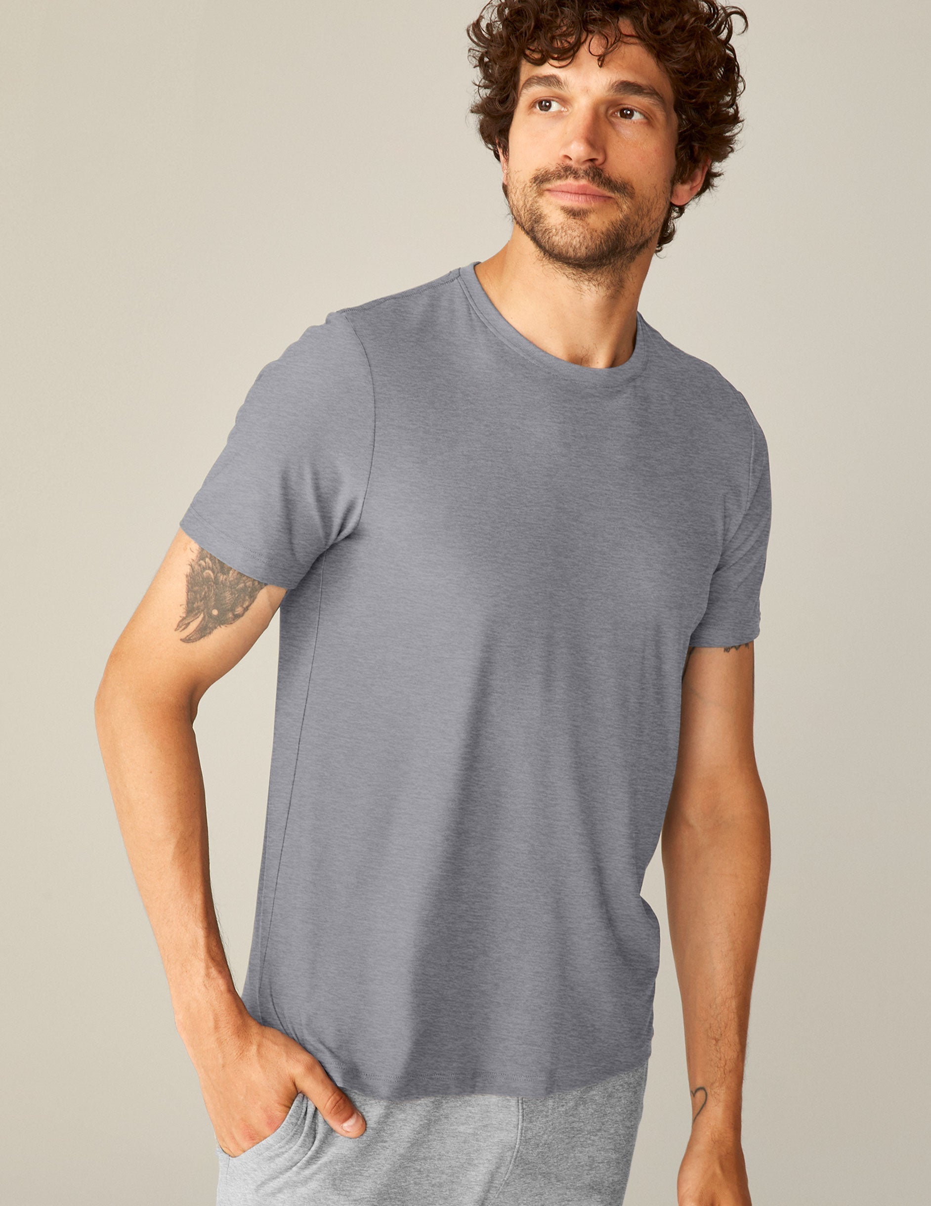 Men's Cloud Gray Heather Crew Tee Featherweight Spacedye Relaxed Fit T-Shirt