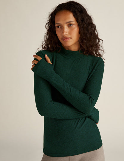 Featherweight Soft Mock Neck Pullover Top with Thumbholes for Ultimate Comfort