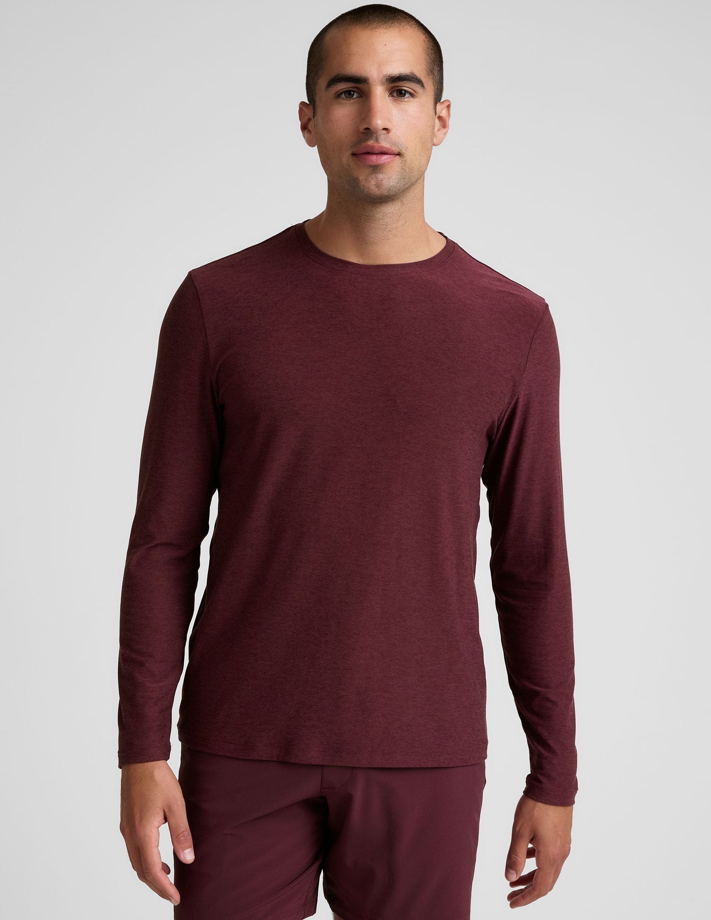 Men's Rib-Trimmed Long Sleeve Crew Neck Shirt - Lightweight Active Comfort