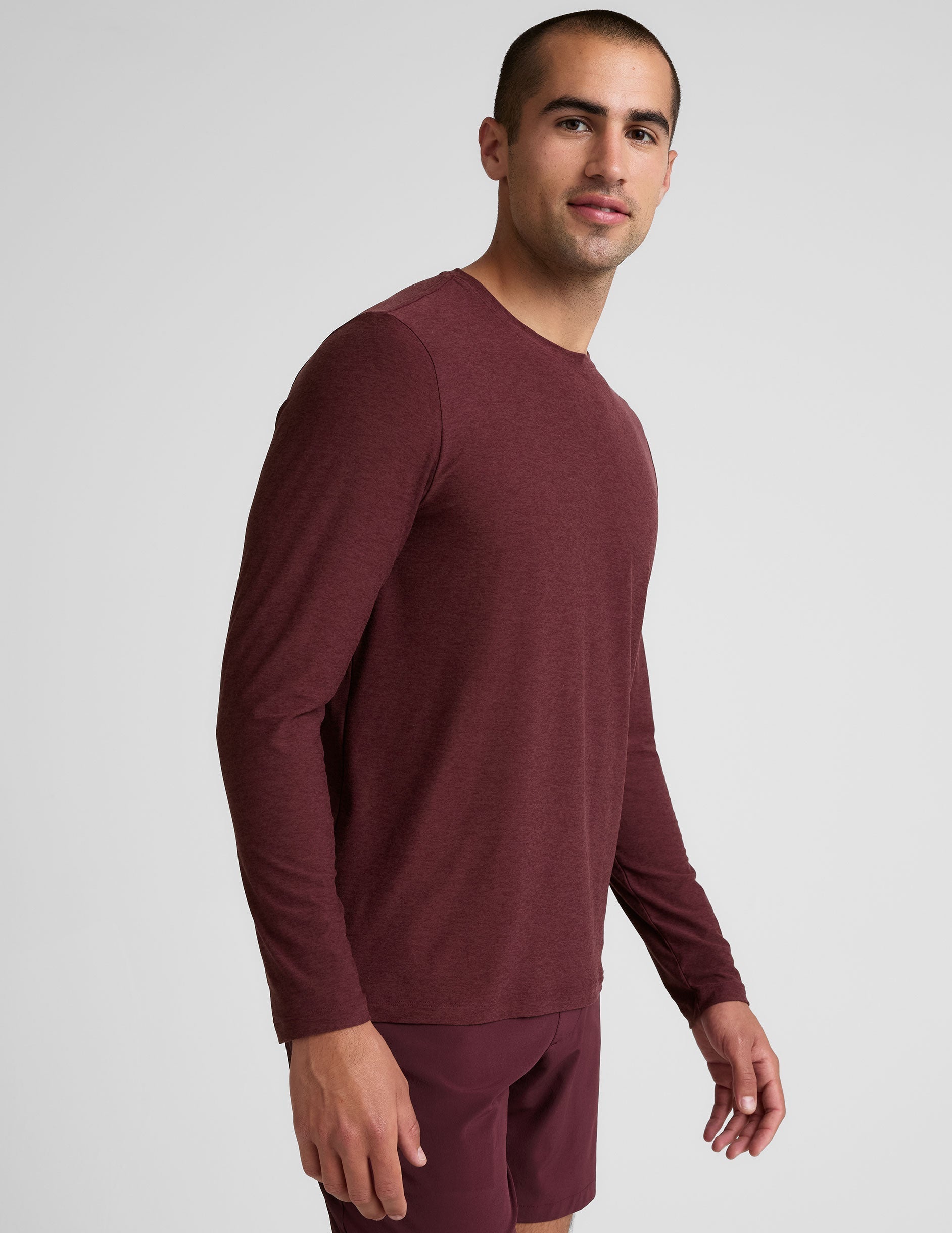 Men's Rib-Trimmed Long Sleeve Crew Neck Shirt - Lightweight Active Comfort