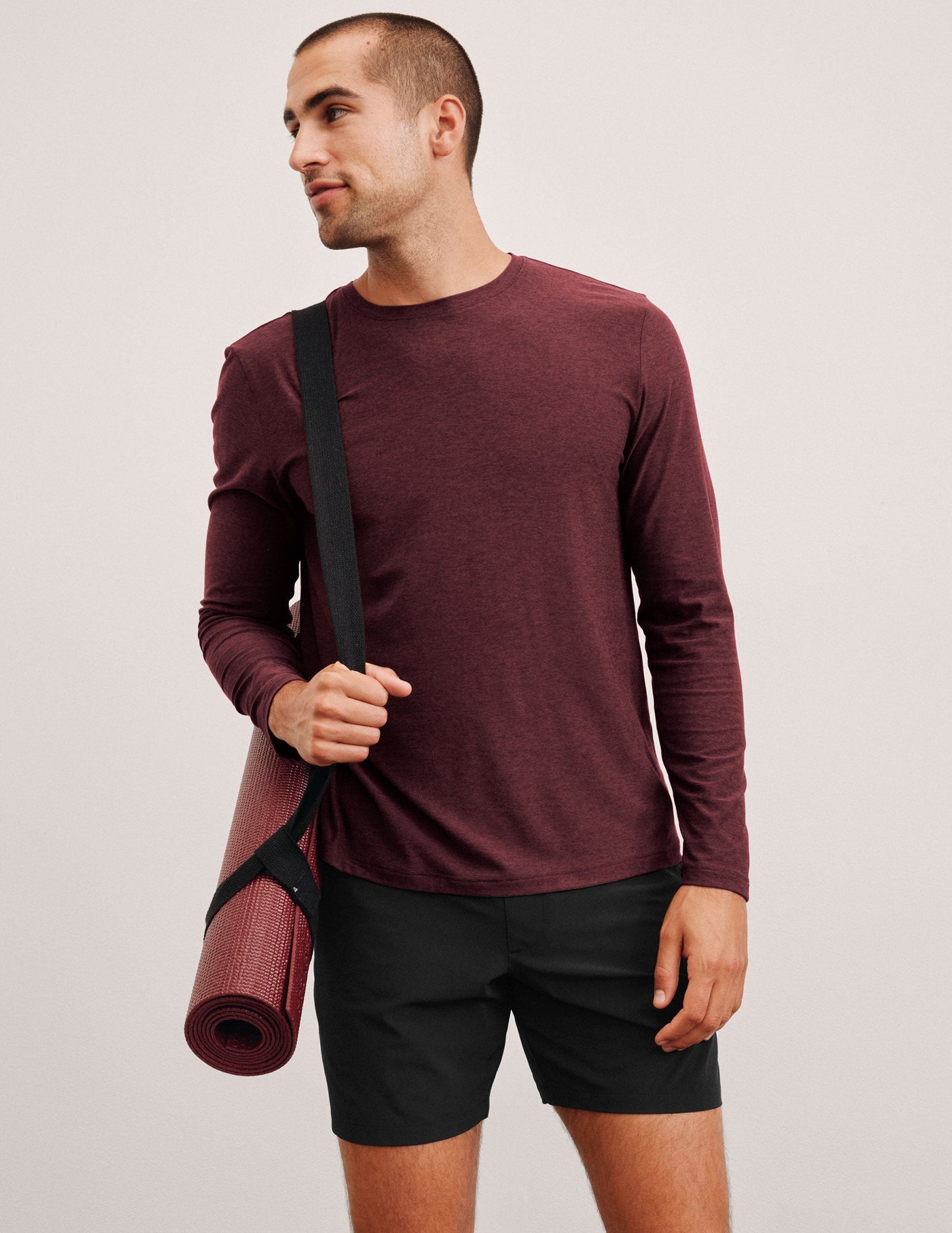 Men's Rib-Trimmed Long Sleeve Crew Neck Shirt - Lightweight Active Comfort