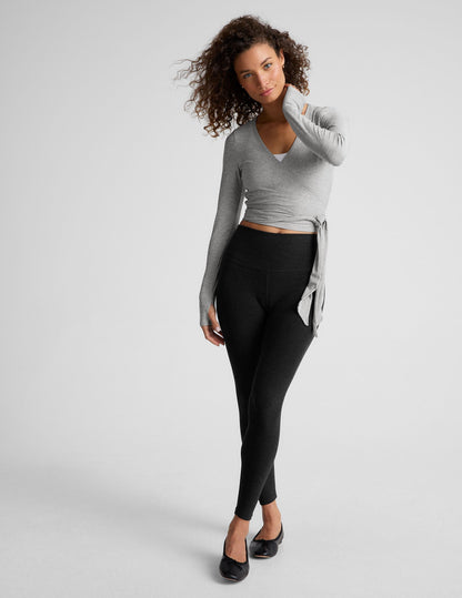 Featherweight Spacedye Moisture-Wicking Wrap Top with Thumbholes for Active Comfort