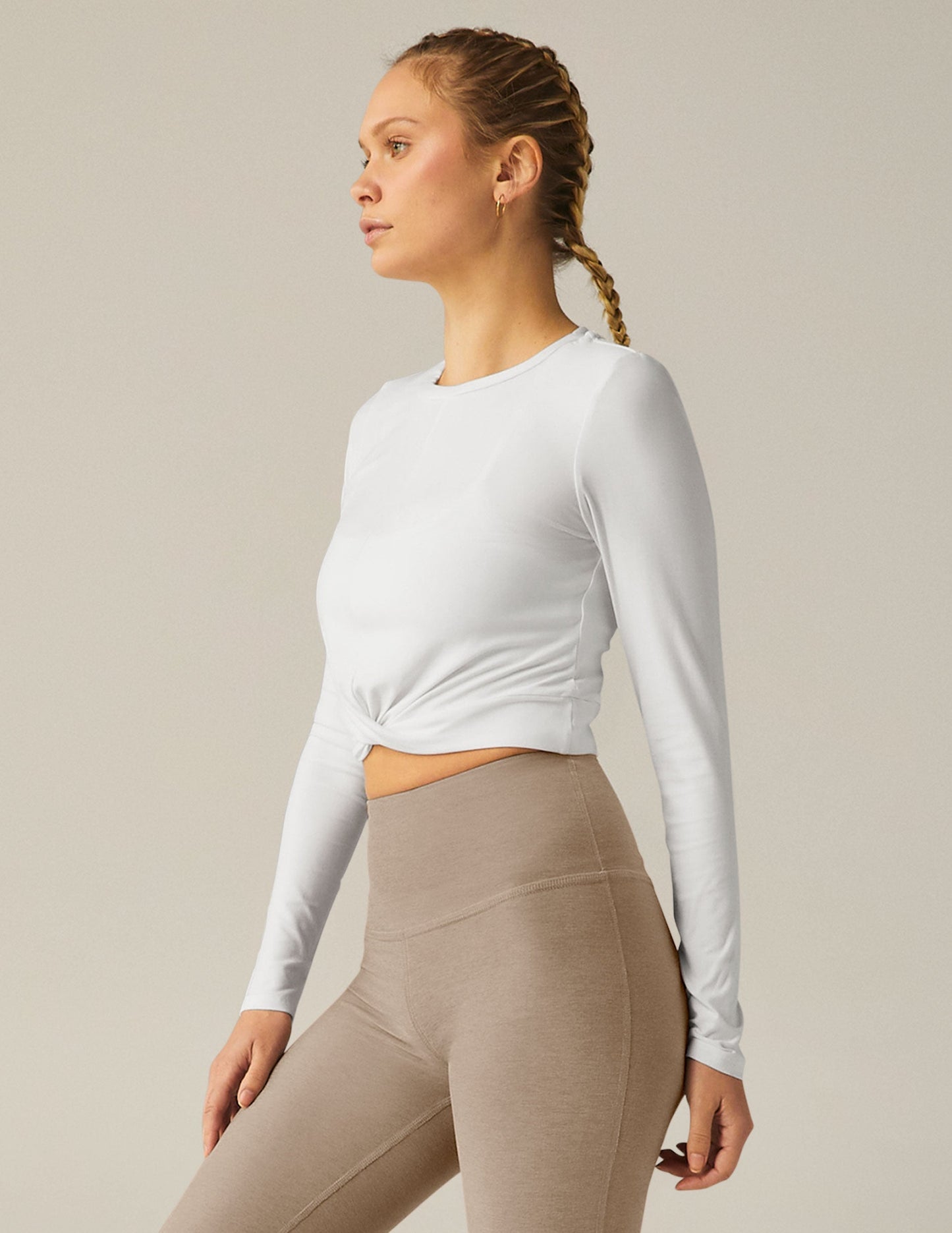 Ultra-Soft Featherweight Cropped Long Sleeve Pullover with Crossover Detail