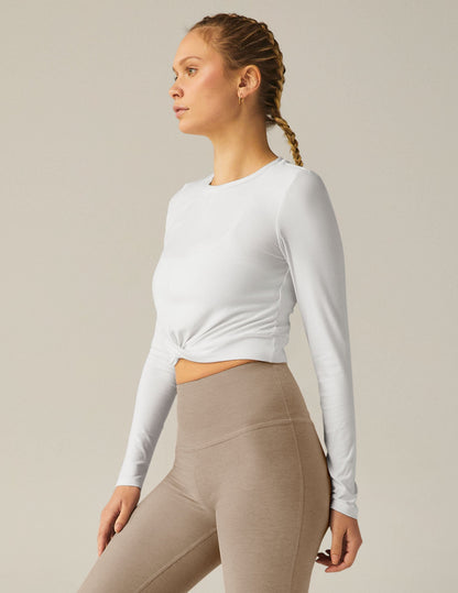 Ultra-Soft Featherweight Cropped Long Sleeve Pullover with Crossover Detail