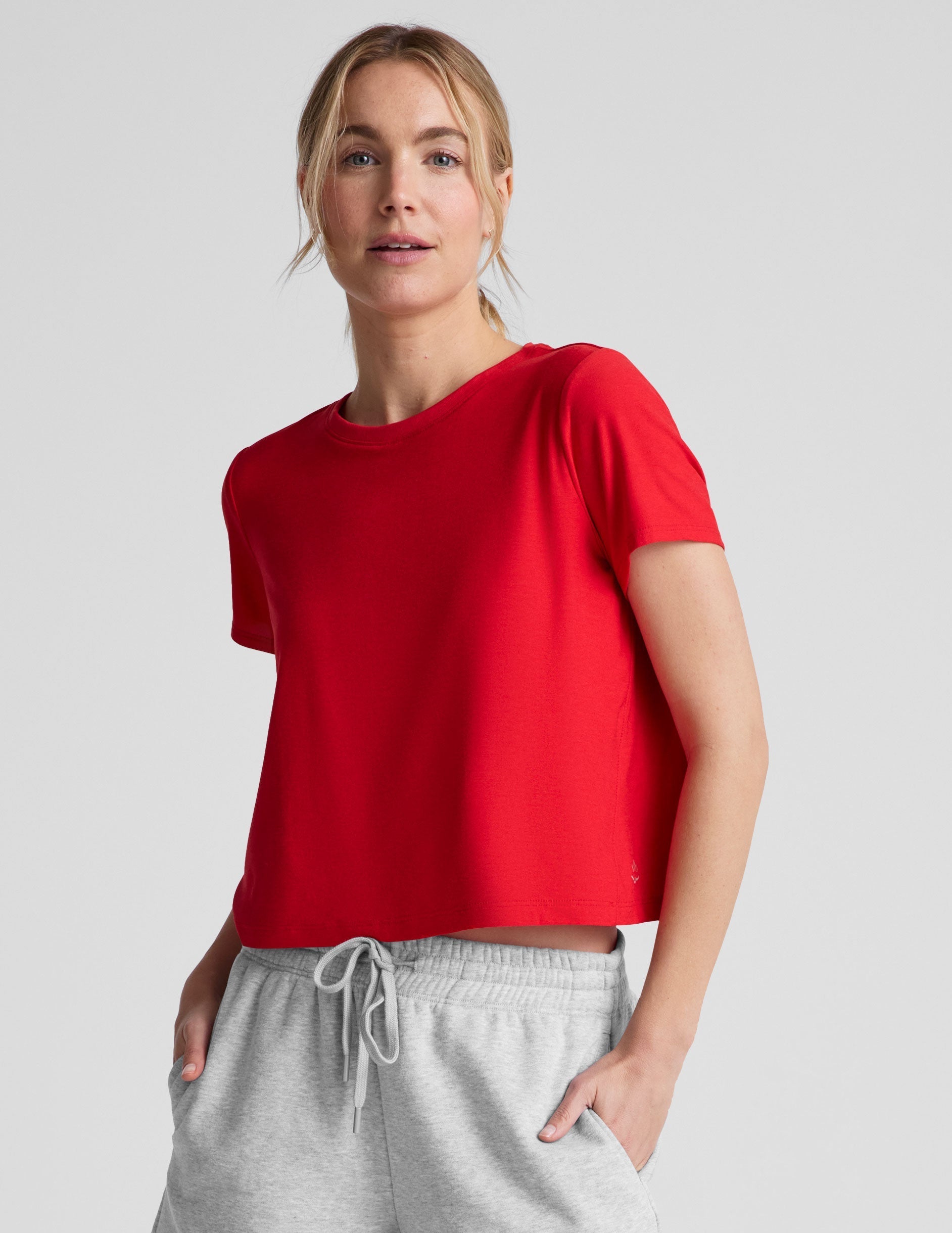 Featherweight Supreme Cropped Tee: Loose Fit, Scoop Neck, Candy Apple Red Comfort
