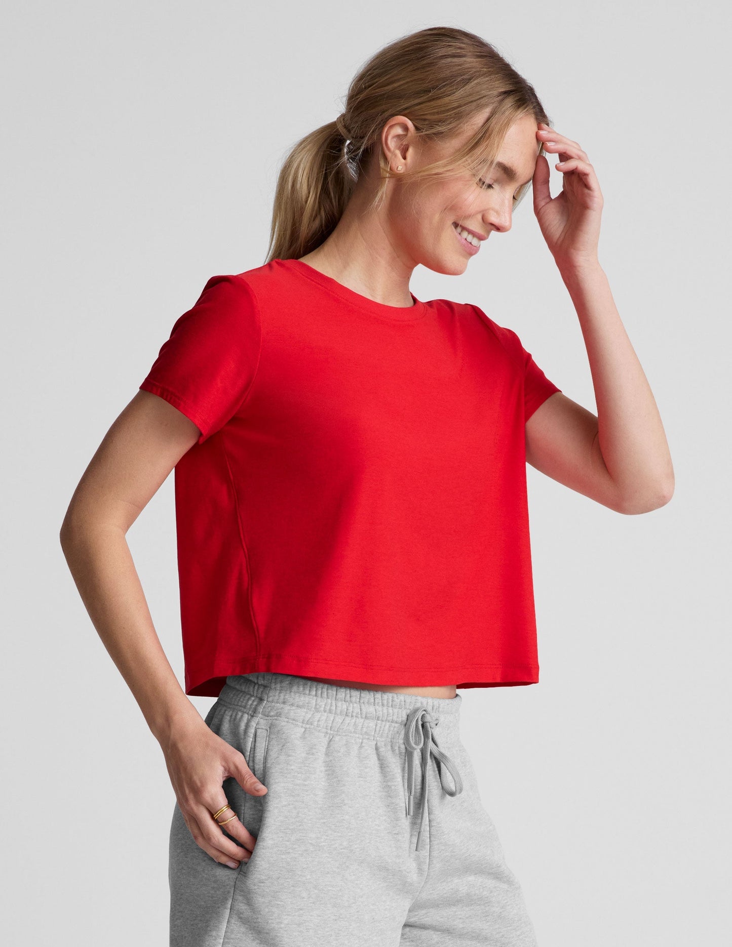 Featherweight Supreme Cropped Tee: Loose Fit, Scoop Neck, Candy Apple Red Comfort