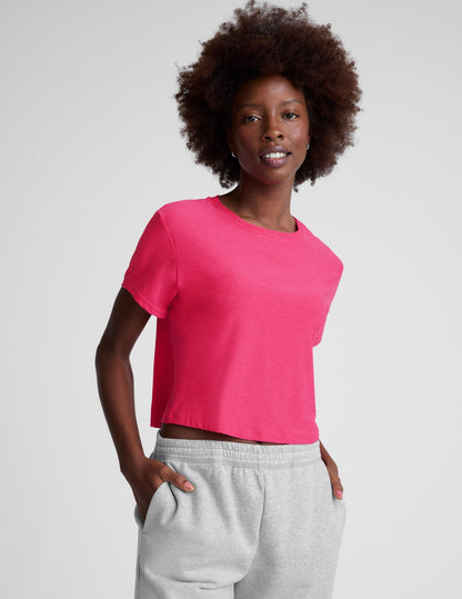 Featherweight Supreme Cropped Tee: Loose Fit, Scoop Neck, Vivid Pink Heather