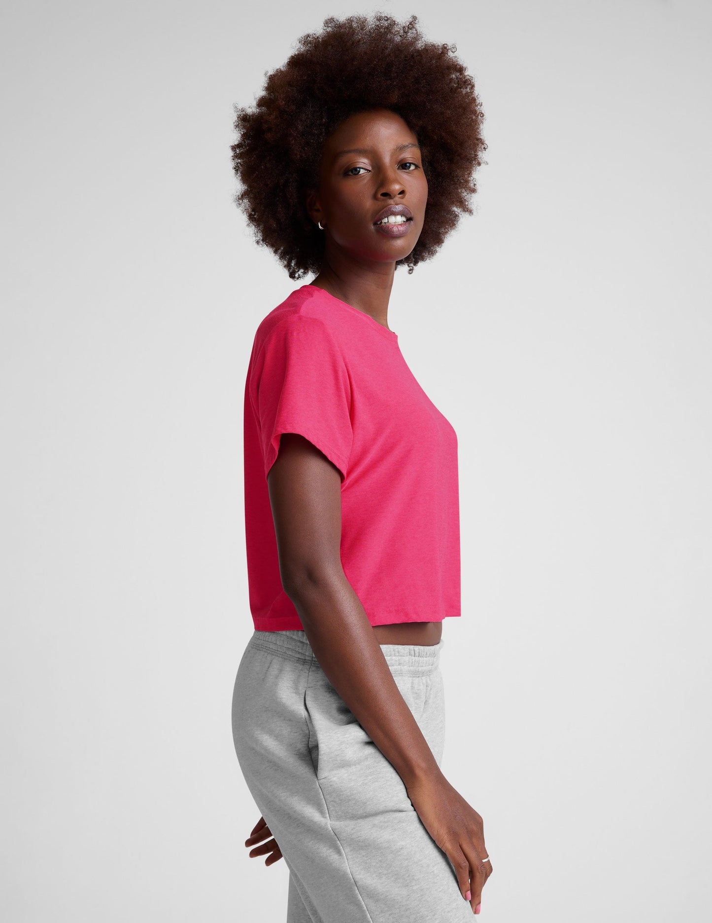Featherweight Supreme Cropped Tee: Loose Fit, Scoop Neck, Vivid Pink Heather
