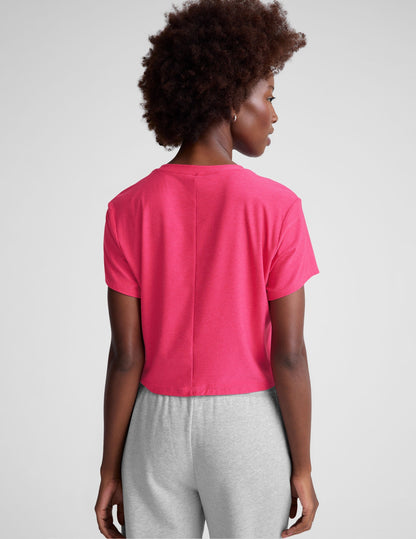 Featherweight Supreme Cropped Tee: Loose Fit, Scoop Neck, Vivid Pink Heather