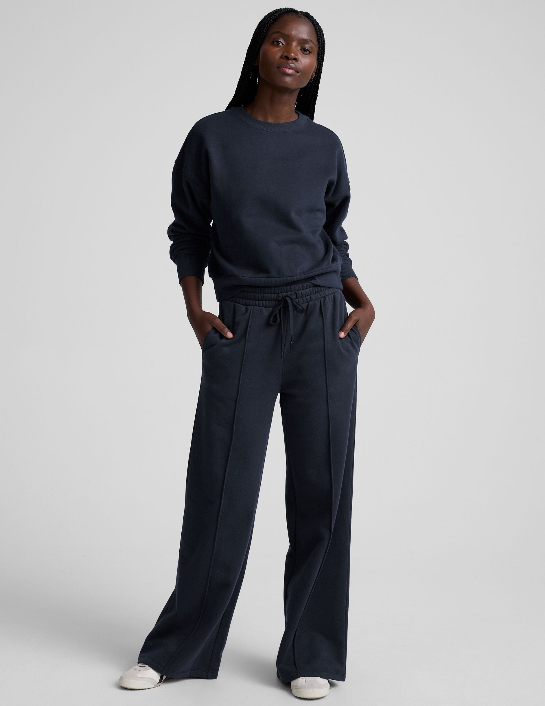 Ultra-Soft LuxeFleece Pintuck Wide Leg Pant: Cozy Navy Women's Sweatpants