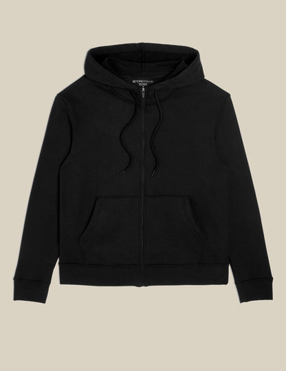 Premium Black LuxeFleece Zip-Up Hoodie: Universal Comfort, Effortless Style for All