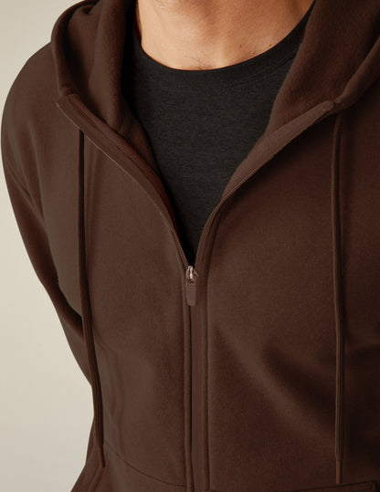Cozy Universal Fit Espresso Zip Front Hoodie for Everyday Comfort