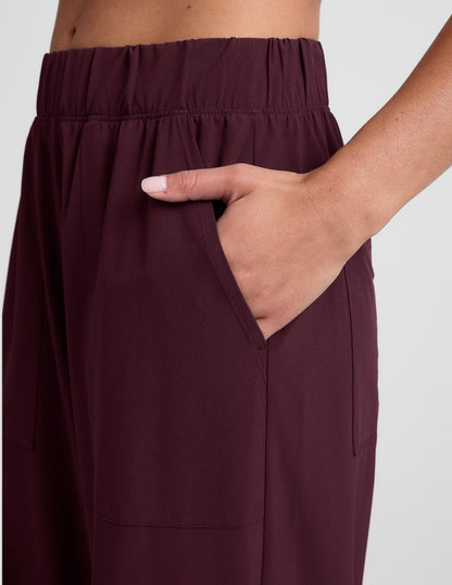 Silky Flowy Wide Leg Pants with Pockets, Mid-Rise, Stretch Woven Fabric