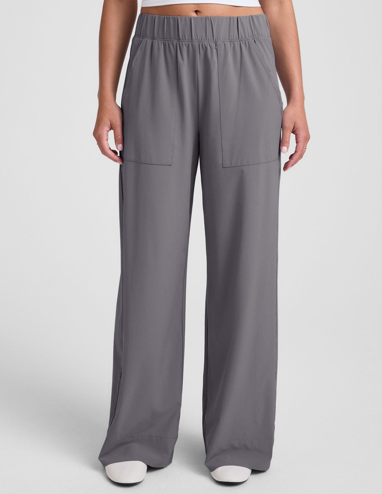 Beyond Yoga Cloud Gray Soft Stretch Woven Wide Leg Pant