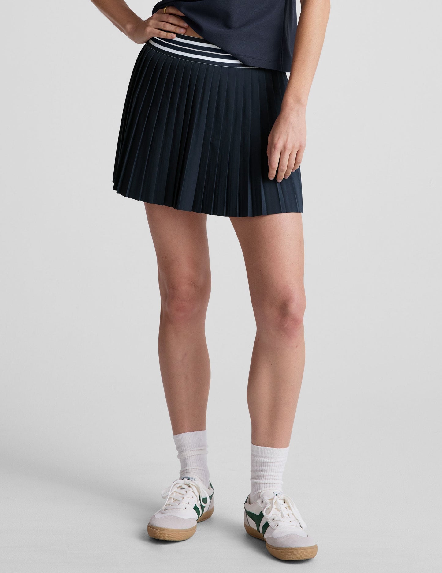 Pleated Performance Mini Skirt with Pockets & Striped Elastic Waistband