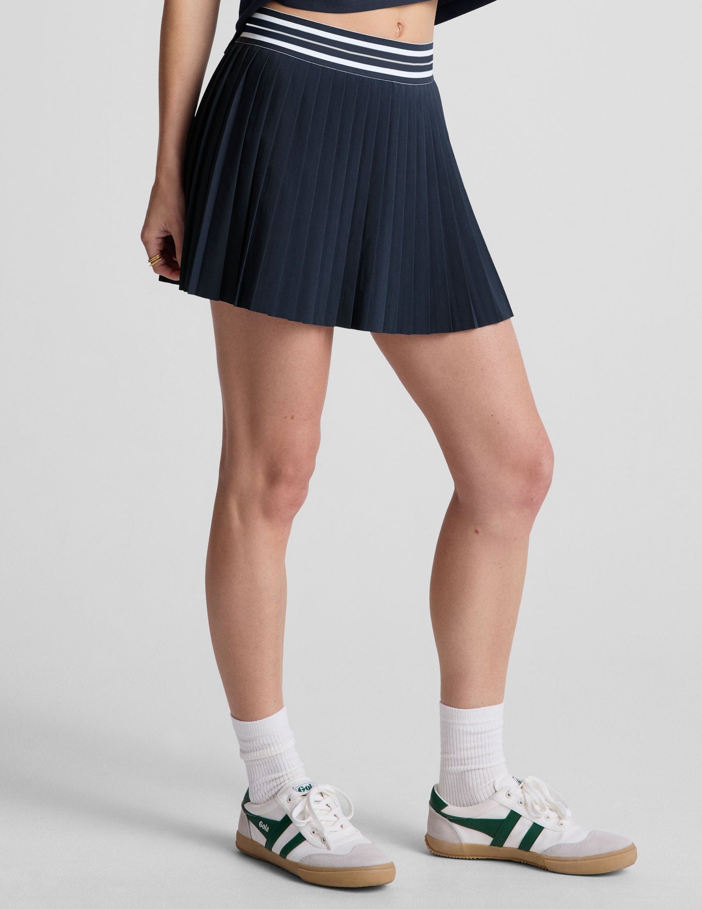 Pleated Performance Mini Skirt with Pockets & Striped Elastic Waistband