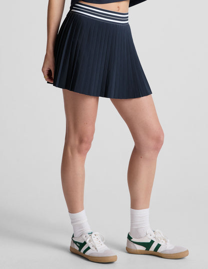 Pleated Performance Mini Skirt with Pockets & Striped Elastic Waistband