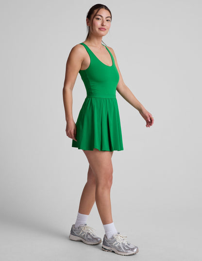 Beyond Yoga Green Pleated Mini Dress with Pockets, Open Back & Shorts