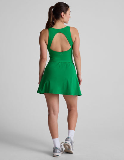 Beyond Yoga Green Pleated Mini Dress with Pockets, Open Back & Shorts
