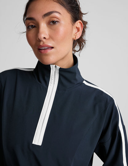 Women's Half-Zip Stretch Woven Pullover: Moisture-Wicking, UV Protection, Kangaroo Pocket