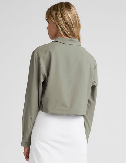 Women's Midtown Cropped Jacket: JetStretch Woven, Relaxed Fit, Grey Sage