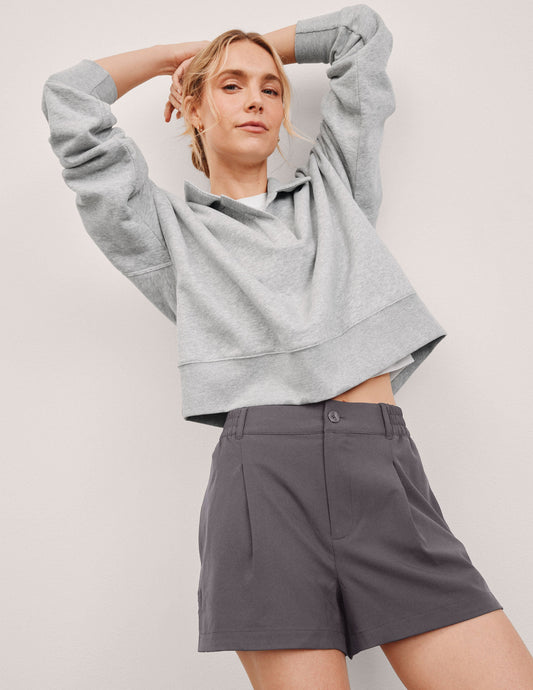 Women's Mid-Rise Tailored Stretch Shorts with Elastic Waist and Pockets