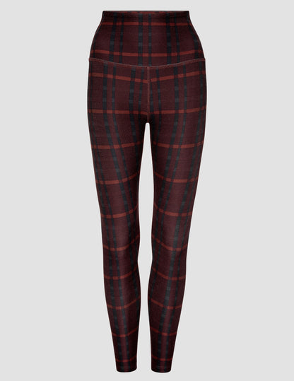 SoftMark High-Waisted Midi Leggings: Dark Cherry Plaid, Buttery Soft, Moisture-Wicking