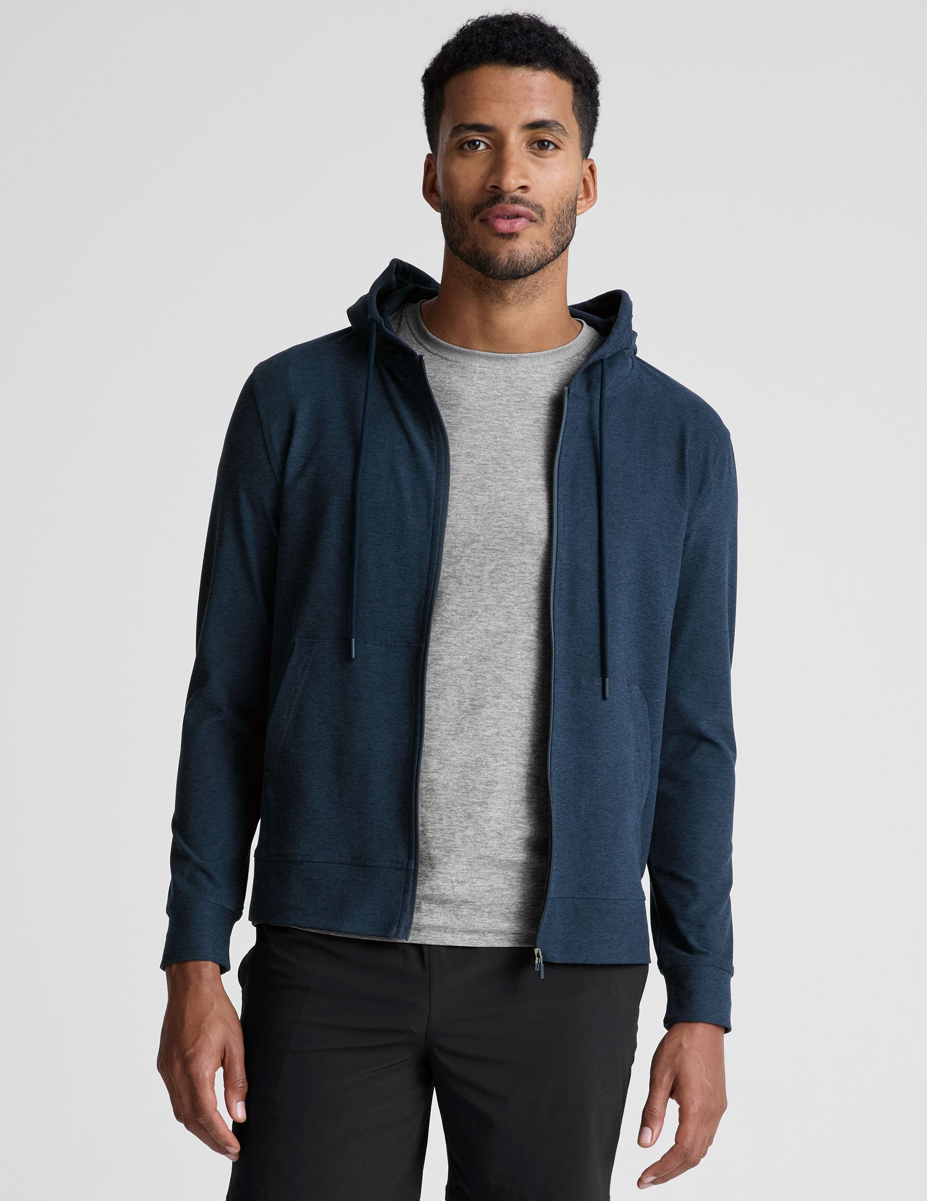 Men's Performance Full-Zip Hoodie: Soft Spacedye Fabric, Versatile Activewear, Nocturnal Navy
