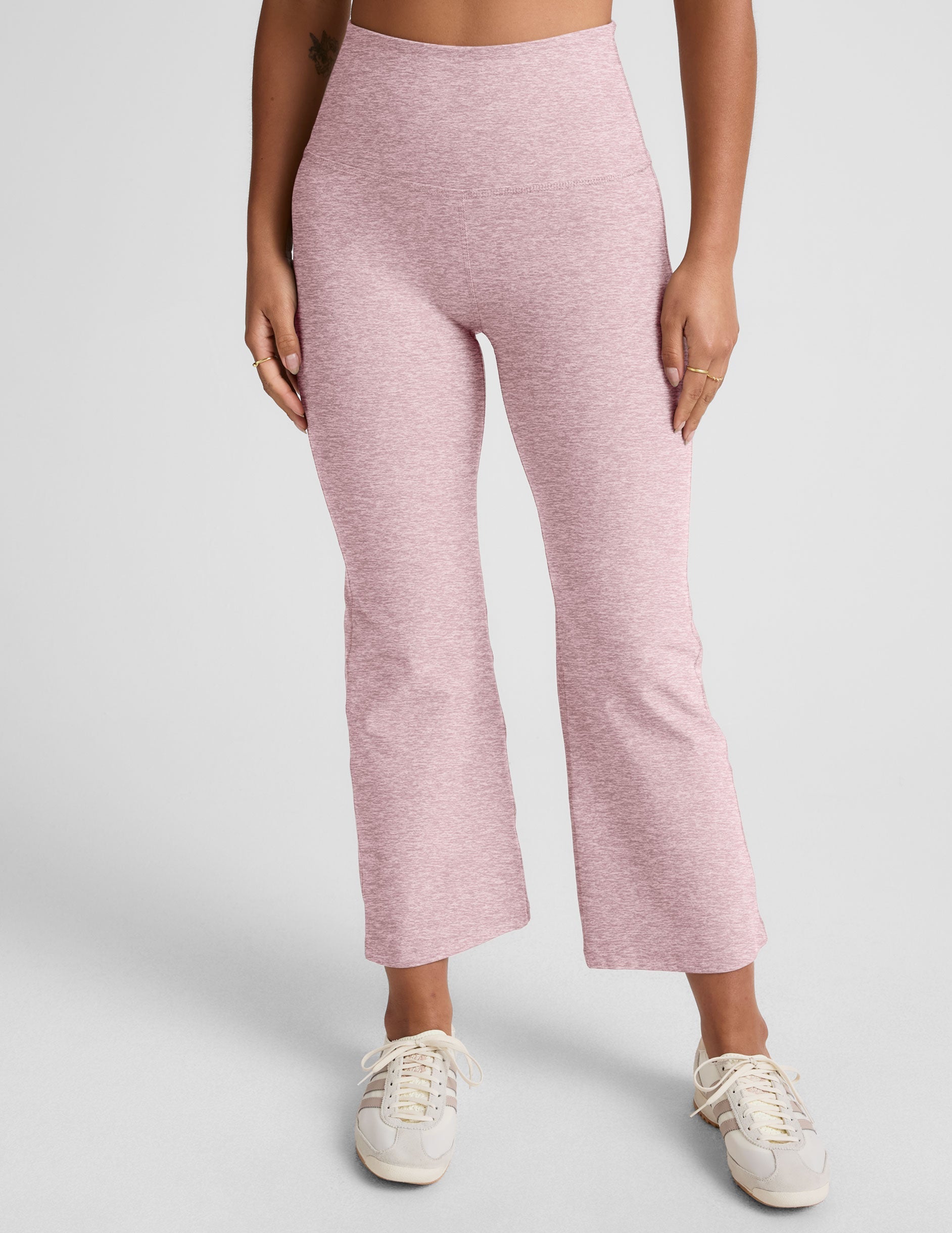 Playful High-Waisted Spacedye Cropped Flare Pants for Active Lifestyles