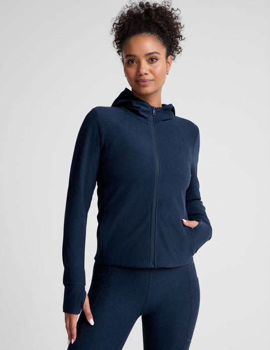 Beyond Yoga Spacedye High Energy Hoodie: Breathable, Flexible Active Zip-Up with Thumbholes