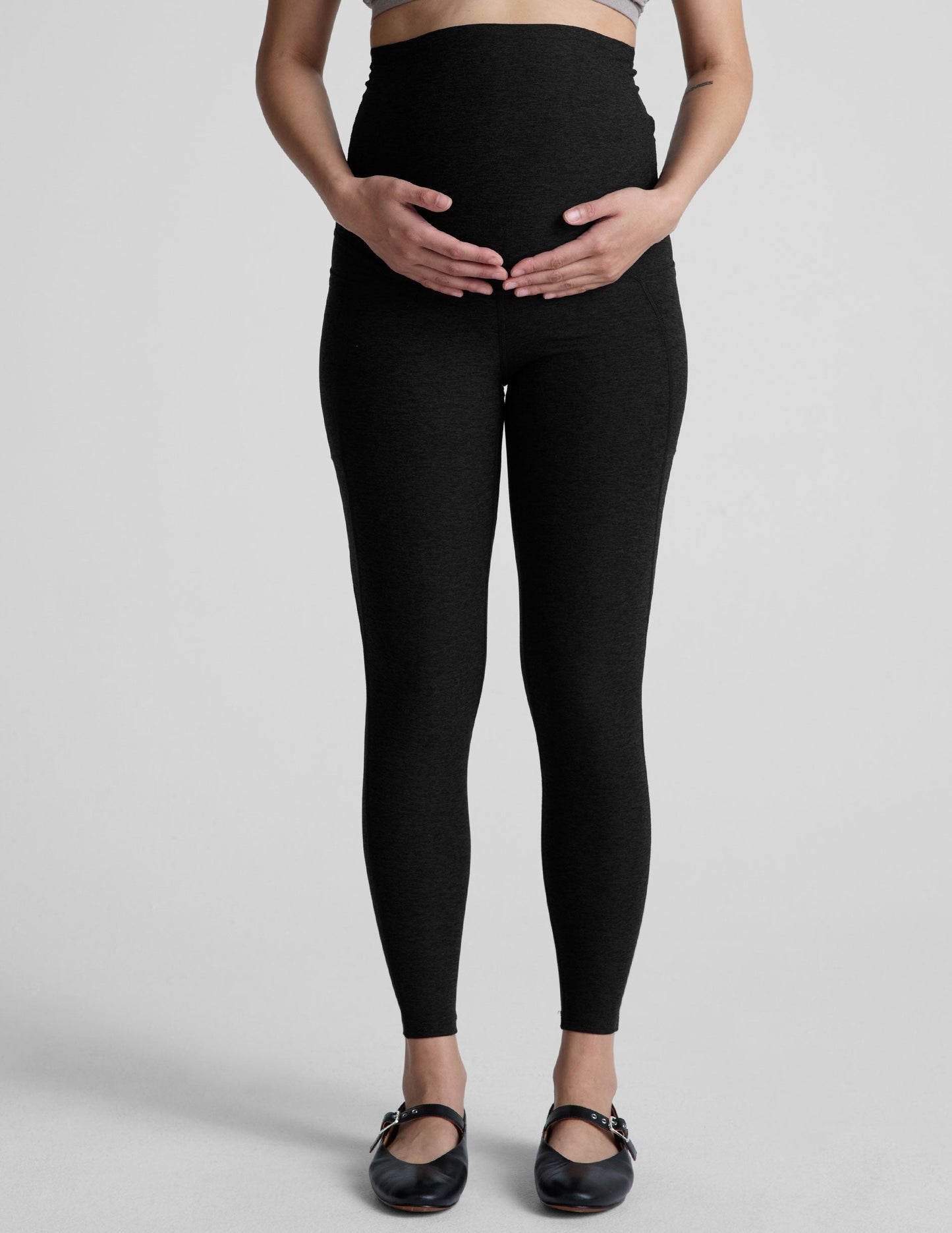 Comfort-Fit Spacedye Maternity Midi Leggings with Pockets and High Waistband