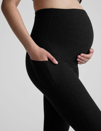 Comfort-Fit Spacedye Maternity Midi Leggings with Pockets and High Waistband