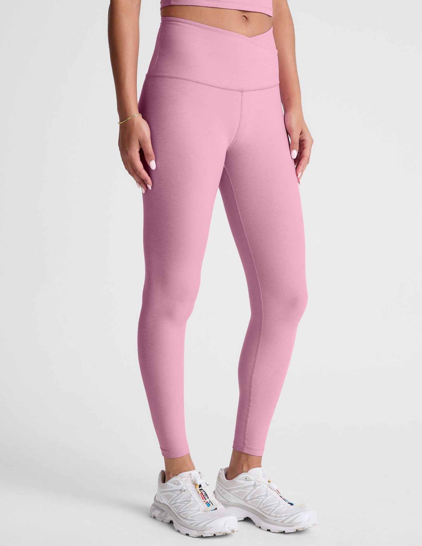 Soft Spacedye High-Waisted Midi Leggings: Crossover Waistband Yoga & Activewear Comfort