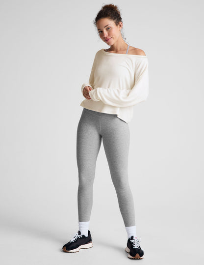 Soft Spacedye High-Waisted Midi Legging with Crossover Waistband for Comfort & Style