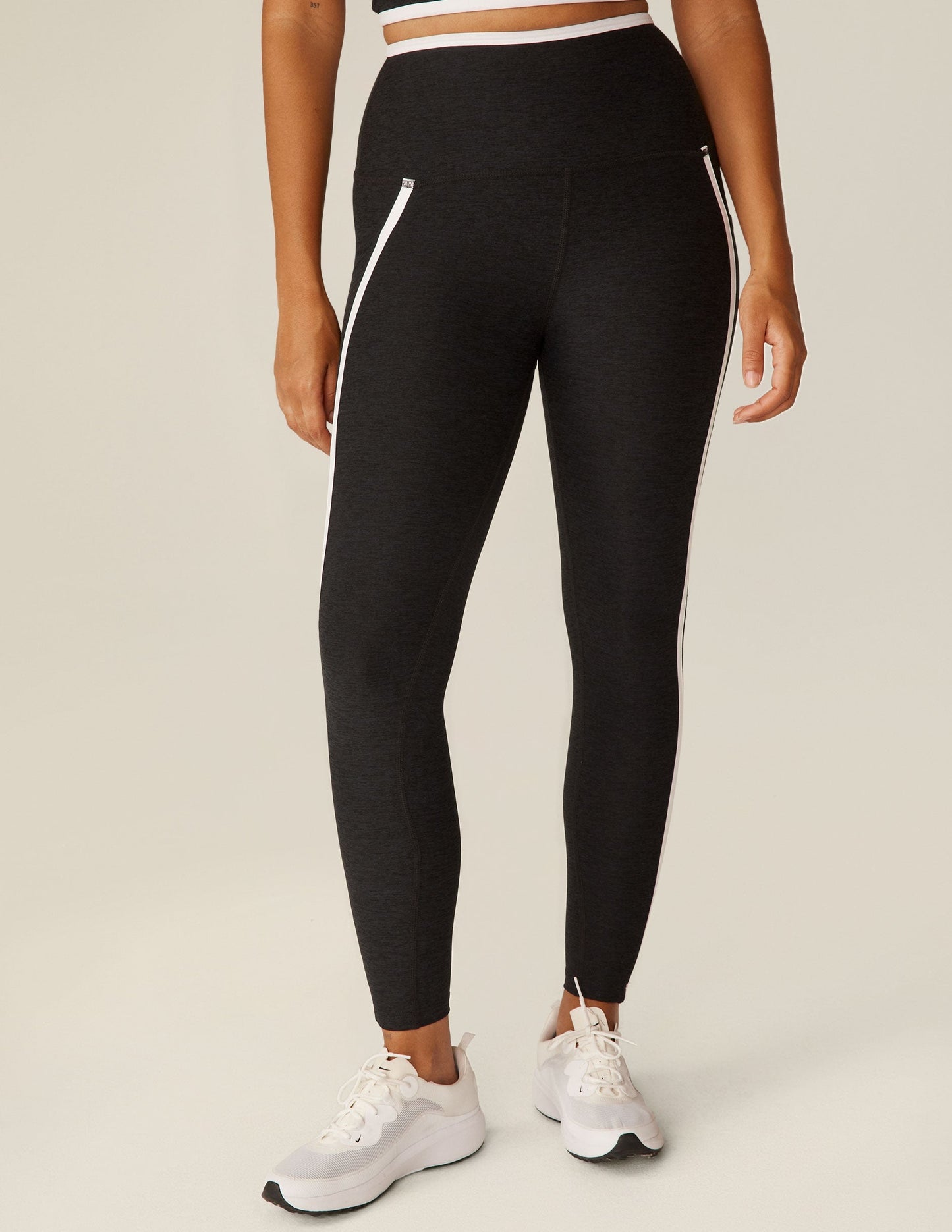 Spacedye High Waisted Midi Leggings with Pockets, Stylish Contrast Trim