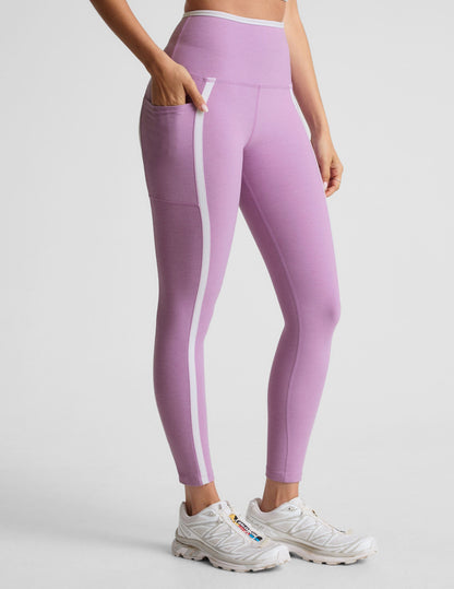 Spacedye Lilac Petal High-Waisted Midi Legging with Pockets and Contrast Piping