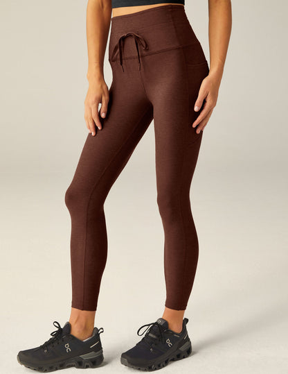 Chocolate Heather Spacedye Midi Leggings: High-Waist, Drawstring, Side Pockets