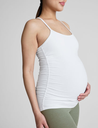 Ultra-Soft Spacedye Maternity Racerback Tank: Built-in Bra, UPF 50+, Ruched Sides