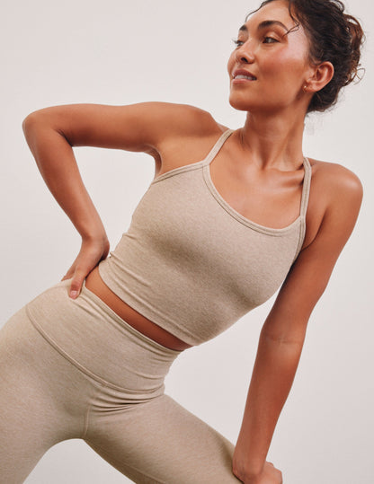 Women's Spacedye Slim Racerback Cropped Tank Top with Built-in Bra
