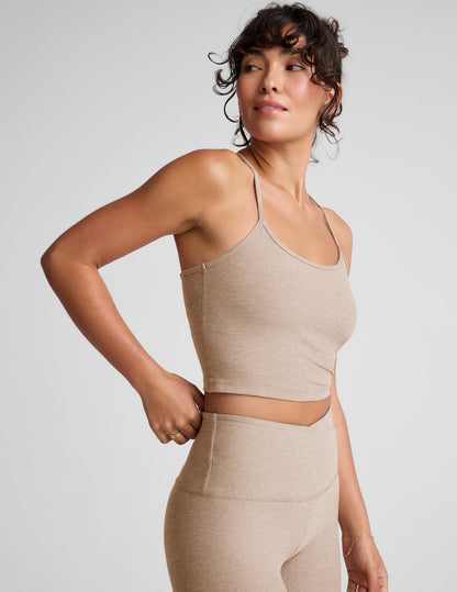 Women's Spacedye Slim Racerback Cropped Tank Top with Built-in Bra