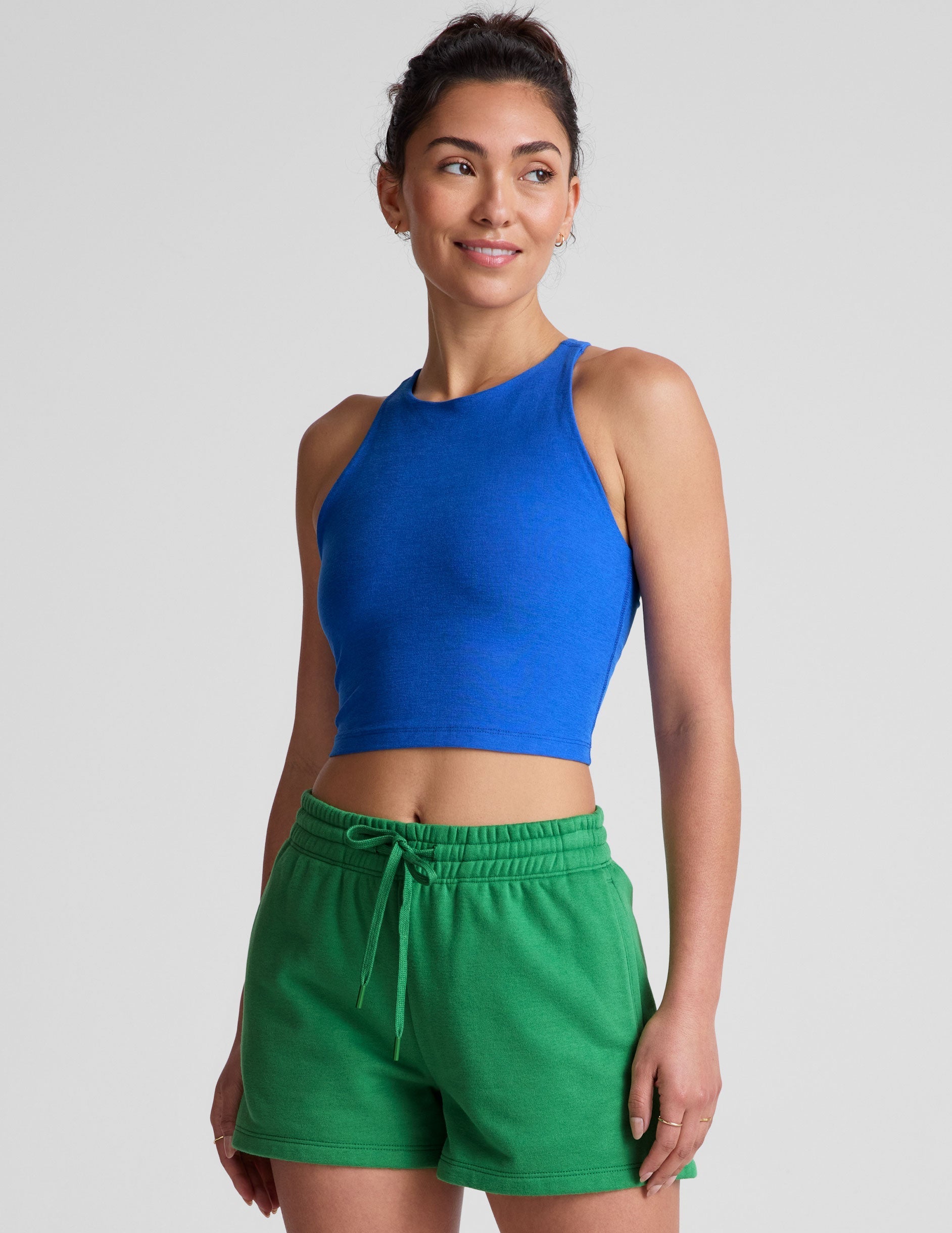 Beyond Yoga Spacedye Refocus Cropped Tank Top: High-Neck Racerback Activewear for Women