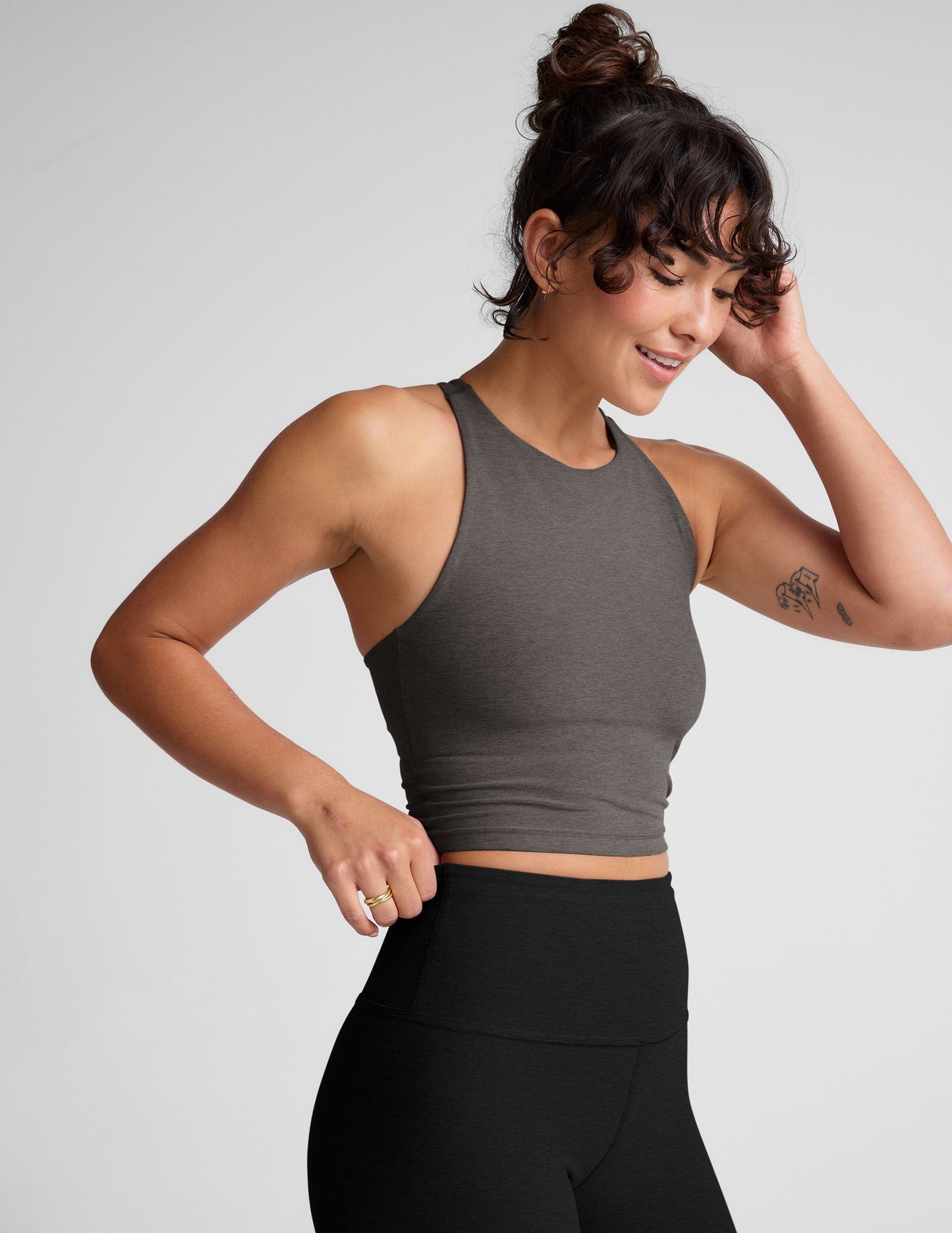 Beyond Yoga Spacedye Cropped Tank: High Neck, Built-in Bra, Active
