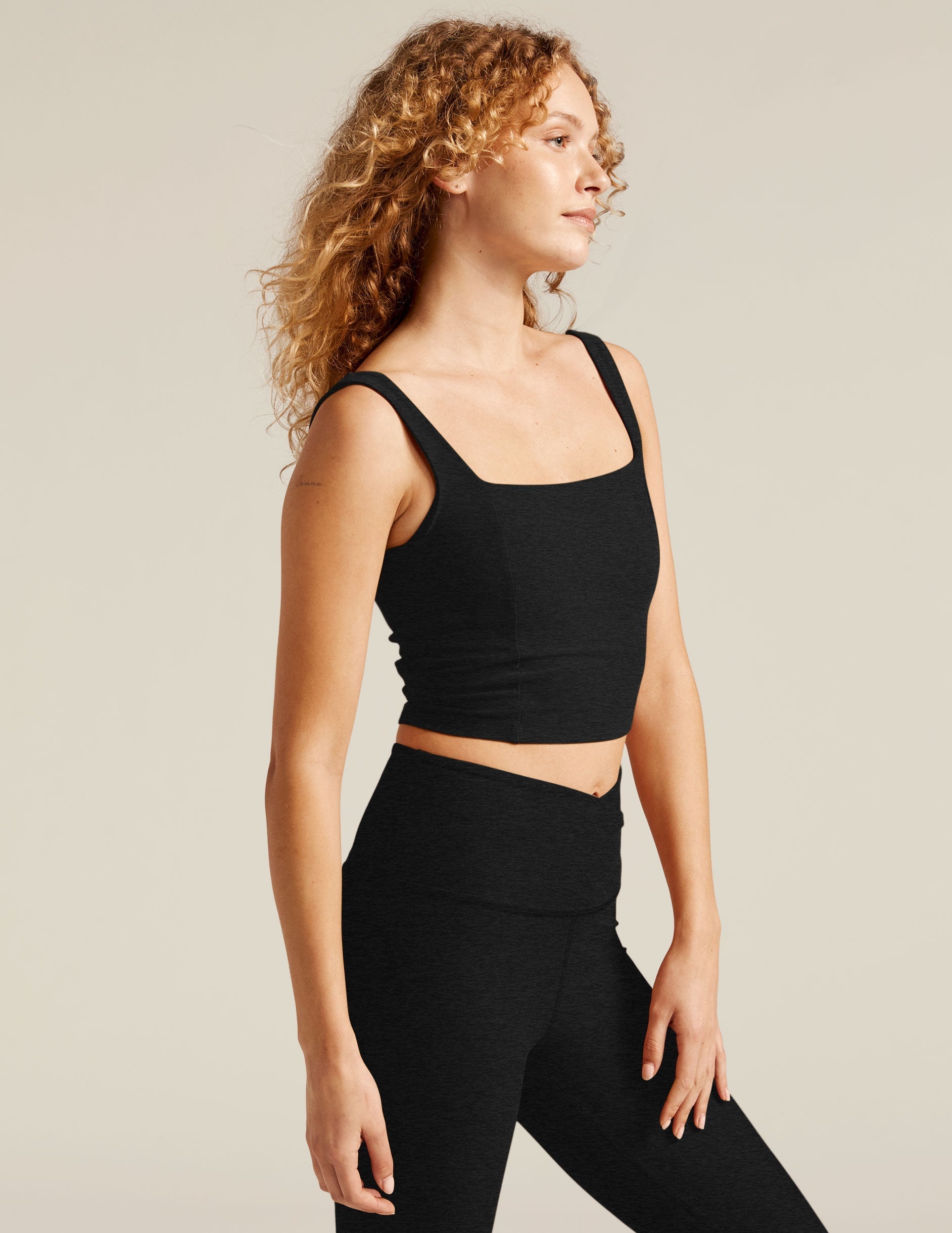 Soft Spacedye Impress Cropped Tank with Built-in Bra and Square Neck