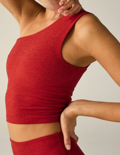 Spacedye Ultra-Soft One-Shoulder Cropped Tank Top Built-in Bra Active Style