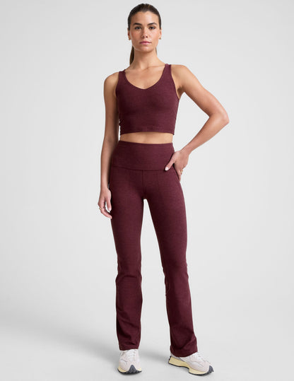 Luxurious Spacedye Cropped Tank Top: Soft V-Neck, Built-in Bra, Burgundy Heather