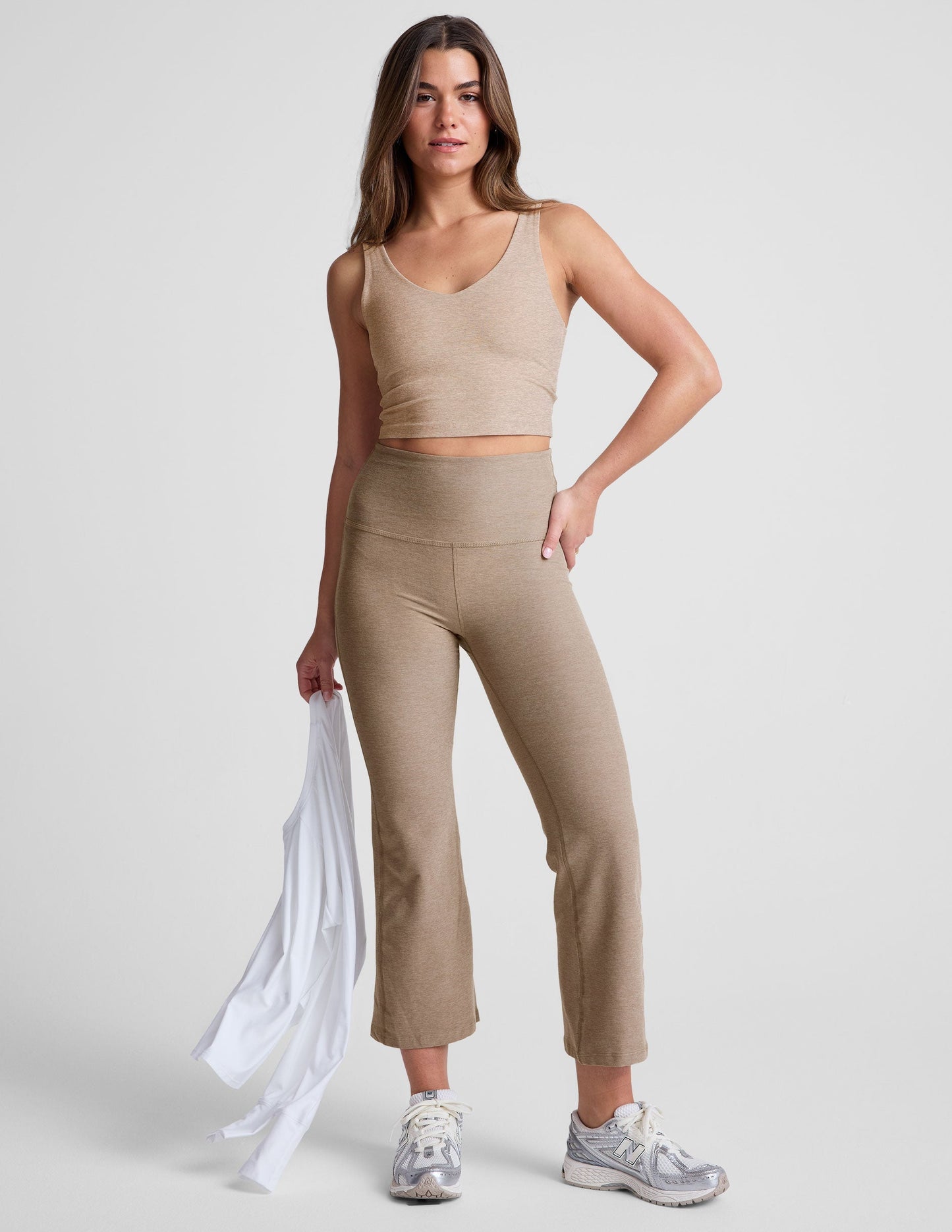 Ultra-Soft Spacedye Cropped Tank Top with V-Neck and Built-In Bra