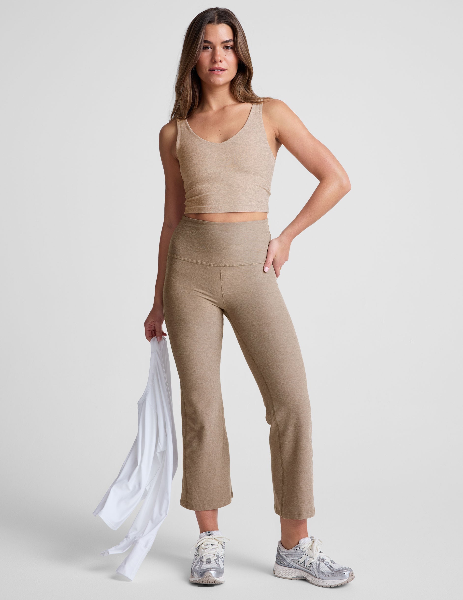 Ultra-Soft Spacedye Cropped Tank Top with V-Neck and Built-In Bra