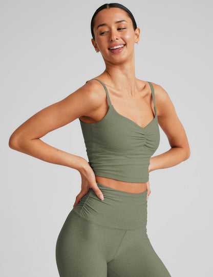 Spacedye Barre Shirred Cropped Tank with Built-in Bra and Adjustable Straps